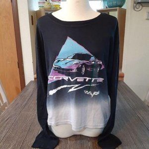 Black T-shirt Graphic Corvette Car Cropped